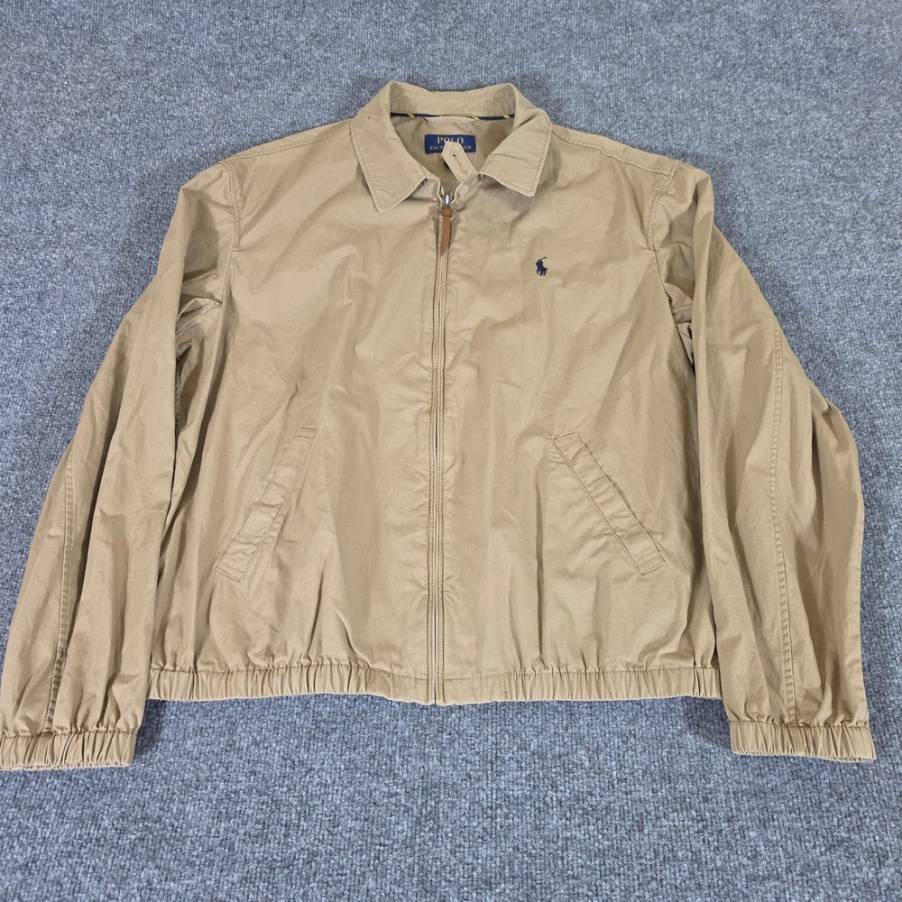 Polo Ralph Lauren Mens Tan Khaki Cotton Harrington Windbreaker Jacket Large L